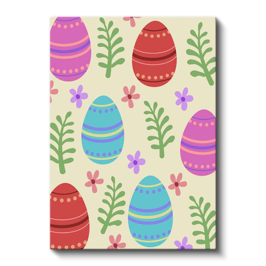Paskalya Deseni - Renkli Yumurtalar ve Çiçekler Kanvas Tablo