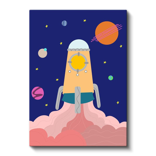 Uzay Roketi - Renkli Gezegenler Arasında Yolculuk Kanvas Tablo