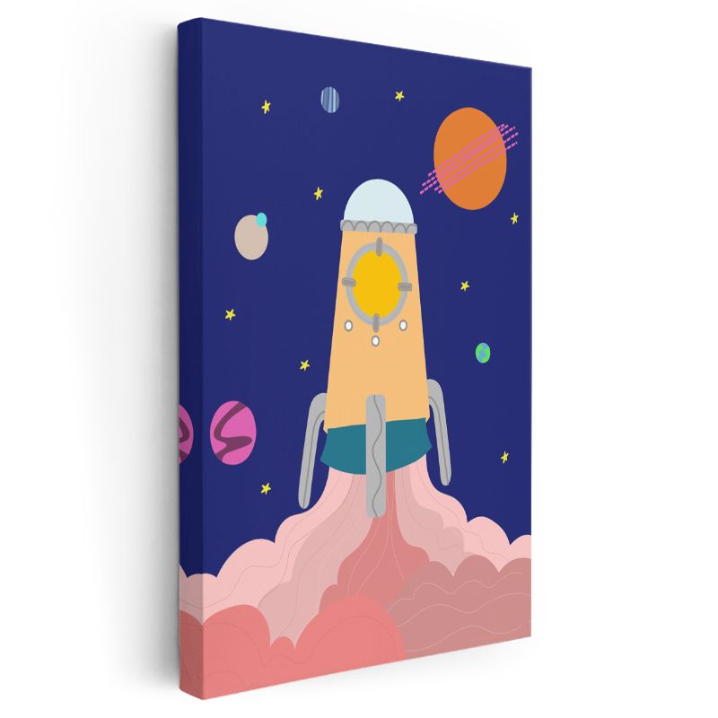 Uzay Roketi - Renkli Gezegenler Arasında Yolculuk Kanvas Tablo