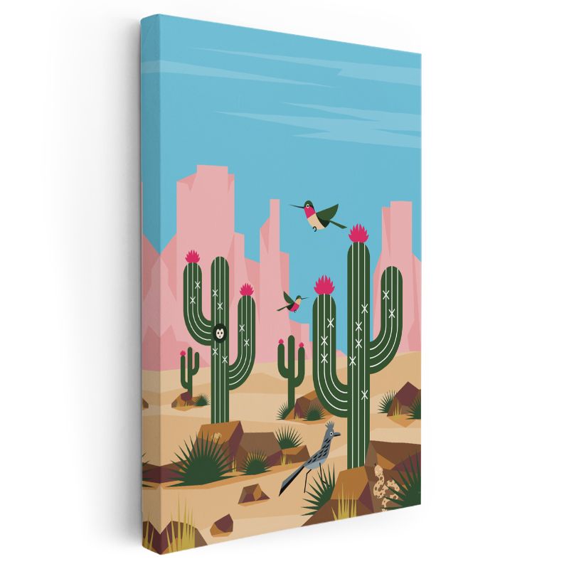 Çöl Kaktüsleri - Sıcak İklim Kuşları Kanvas Tablo