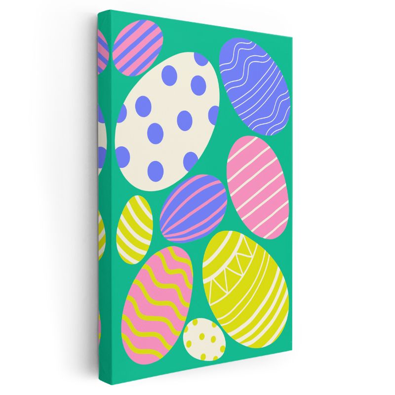 Paskalya Yumurtaları - Yeşil Zeminde Renkli Desen Kanvas Tablo