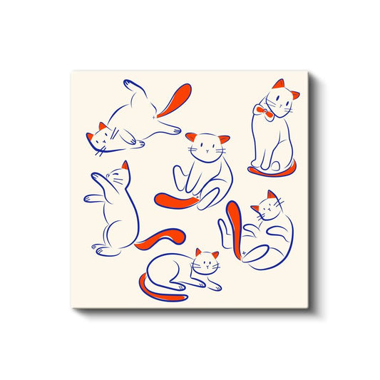 Sevimli Kediler - Mavi ve Turuncu Çizgili Dostlar Kanvas Tablo