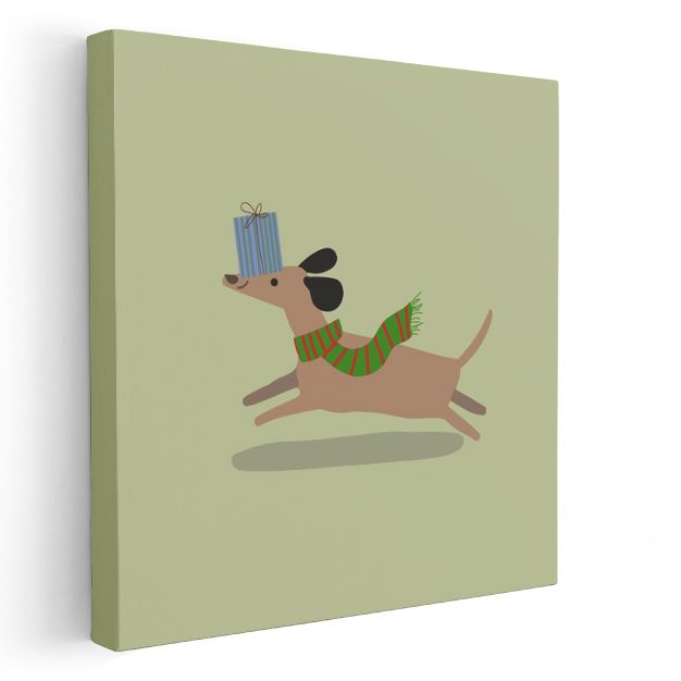 Hediyeli Köpek - Atkılı Sevimli Dost Kanvas Tablo