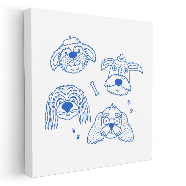 Mavi Dostlar - Sevimli Köpek Çizimleri Kanvas Tablo