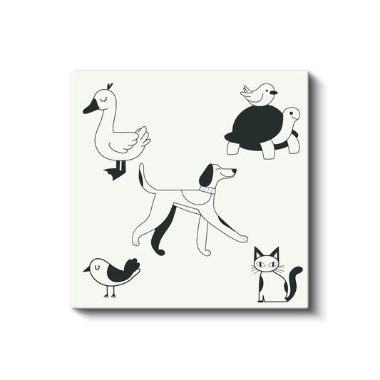 Siyah Beyaz Hayvanlar - Minimalist Dostlar Kanvas Tablo