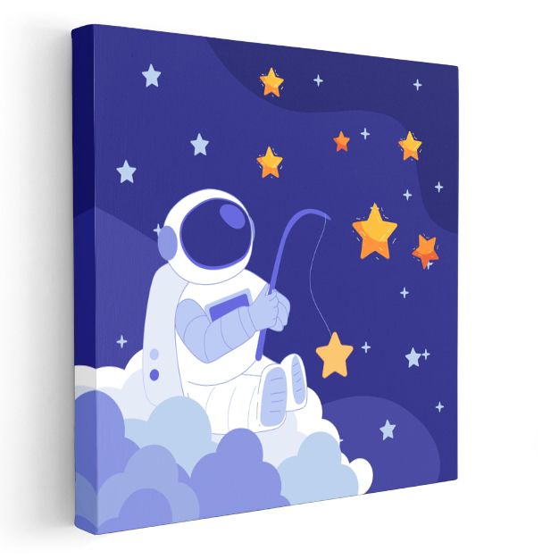 Yıldız Avcısı - Bulutlar Üzerinde Astronot Kanvas Tablo