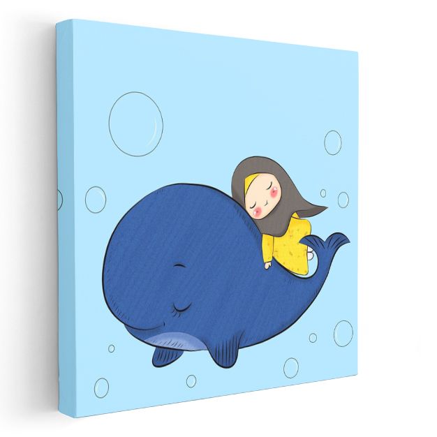 Mavi Balina - Sarı Elbiseli Küçük Kız Dostluğu Kanvas Tablo