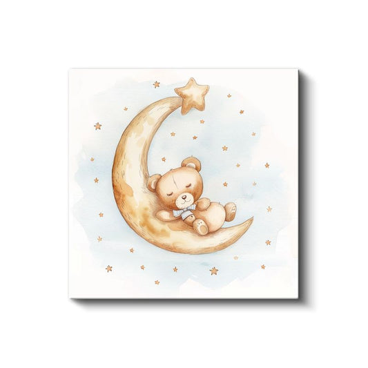 Ay Üzerinde Ayıcık - Yıldızlı Gece Uykusu Kanvas Tablo