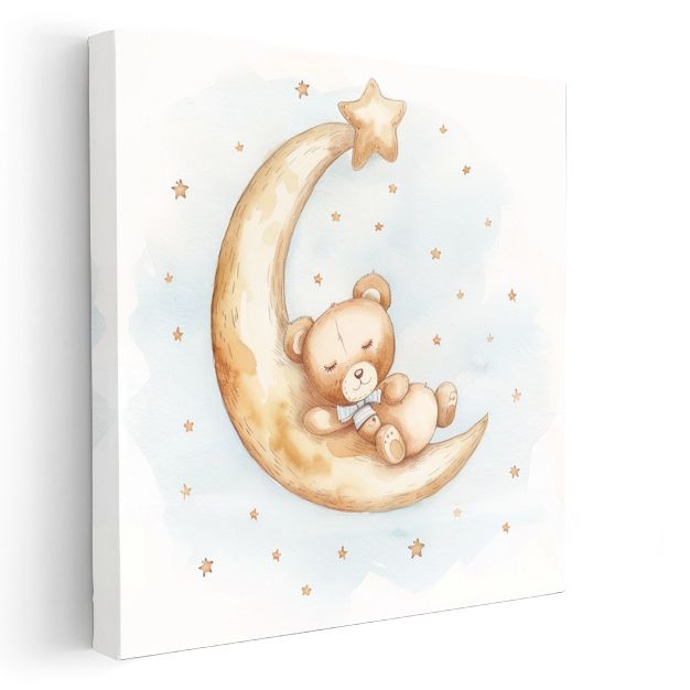 Ay Üzerinde Ayıcık - Yıldızlı Gece Uykusu Kanvas Tablo
