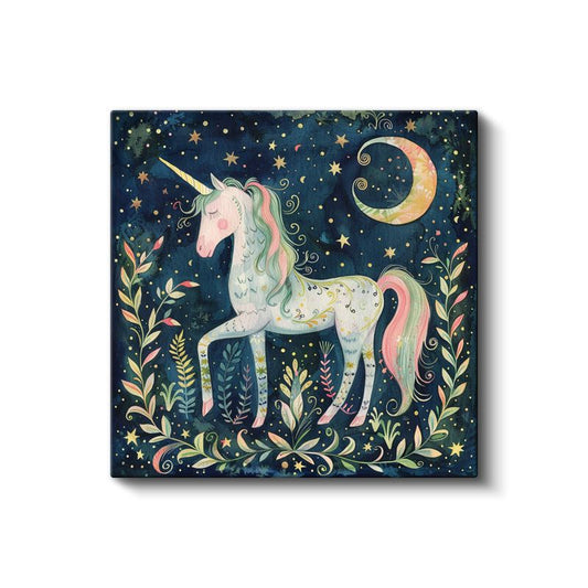 Gece Unicorn - Yıldızlı Gökyüzünde Sihirli Dostumuz Kanvas Tablo