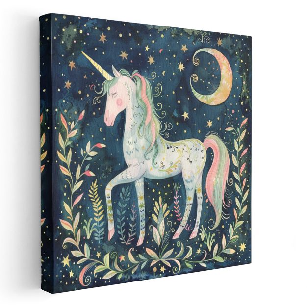 Gece Unicorn - Yıldızlı Gökyüzünde Sihirli Dostumuz Kanvas Tablo