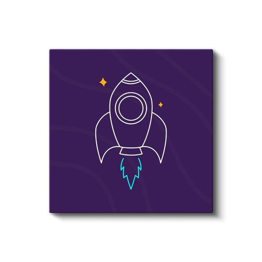 Mor Roket - Minimalist Uzay Yolculuğu Kanvas Tablo