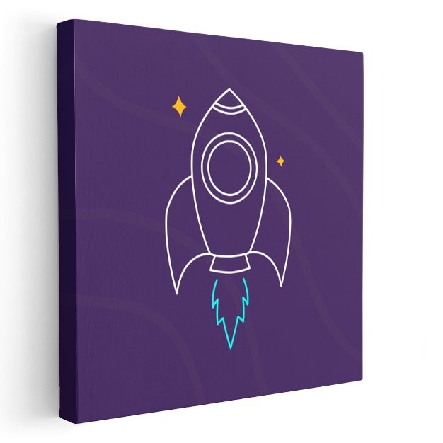Mor Roket - Minimalist Uzay Yolculuğu Kanvas Tablo