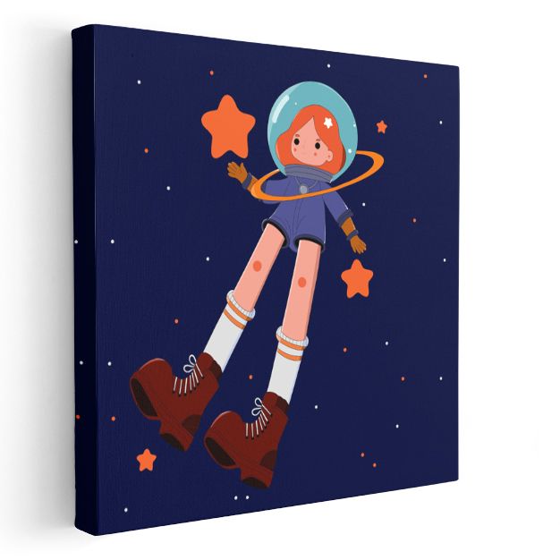 Yıldız Avcısı - Turuncu Botlu Astronot Kız Kanvas Tablo