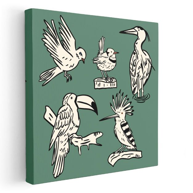 Yeşil Kuşlar - Siyah Beyaz Kanat Dostları Kanvas Tablo