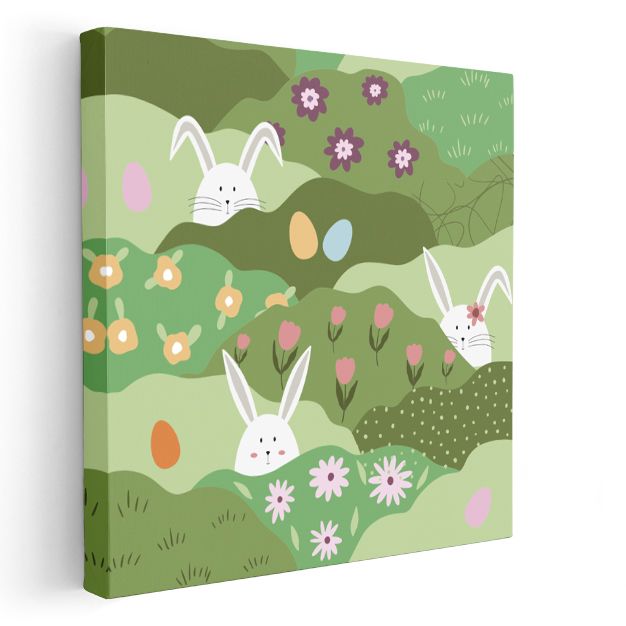 Paskalya Tavşanları - Çiçekli Bahçe Dostları Kanvas Tablo