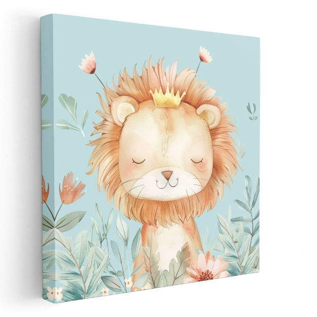 Orman Kralı - Çiçekli Aslan Portresi Kanvas Tablo
