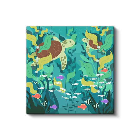 Deniz Kaplumbağaları - Renkli Mercan Resifi Kanvas Tablo