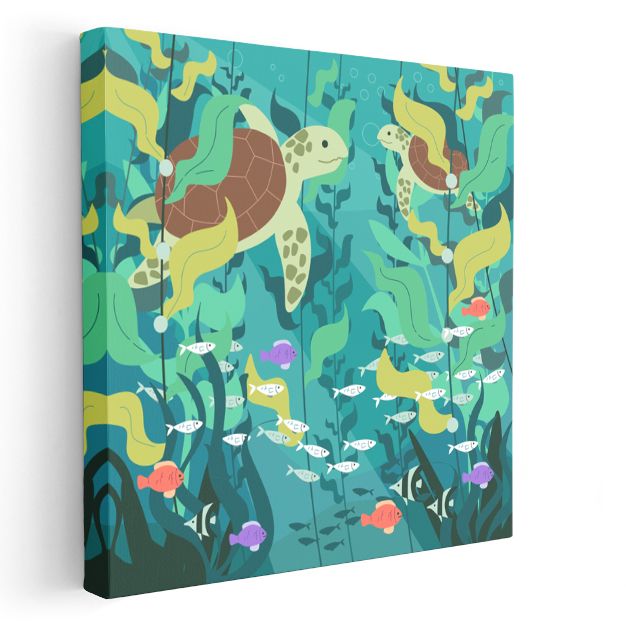 Deniz Kaplumbağaları - Renkli Mercan Resifi Kanvas Tablo