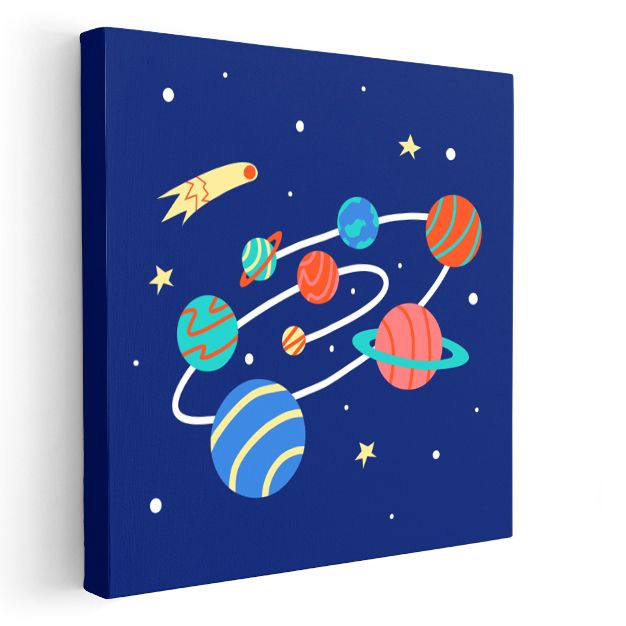 Gezegen Sistemi - Renkli Uzay Yolculuğu Kanvas Tablo