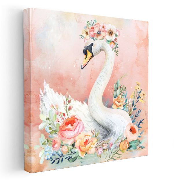 Çiçekli Kuğu - Pembe Bahçenin Zarif Misafiri Kanvas Tablo