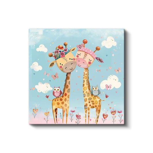 Aşık Zürafalar - Çiçekli Taçlı Dostlar Kanvas Tablo