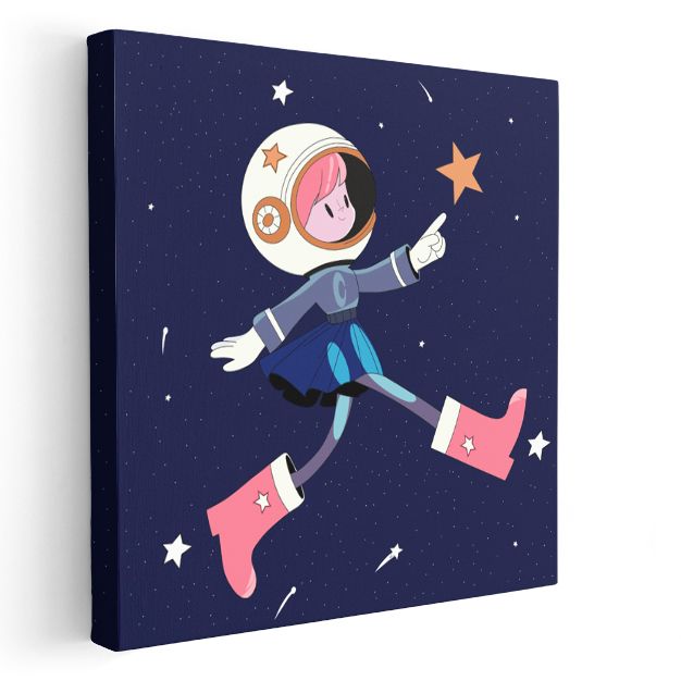 Uzay Kızı - Pembe Botlu Astronot Macerası Kanvas Tablo