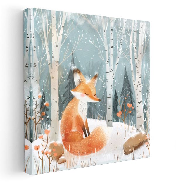 Orman Tilkisi - Beyaz Ağaçlar Arasında Kanvas Tablo