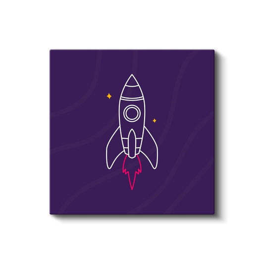 Mor Roket - Pembe Ateşli Uzay Yolculuğu Kanvas Tablo