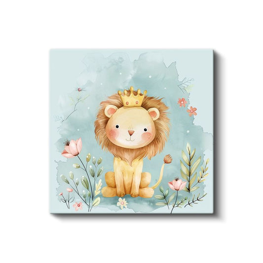 Orman Kralı - Taçlı Sevimli Aslan Kanvas Tablo