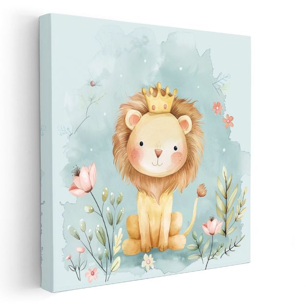 Orman Kralı - Taçlı Sevimli Aslan Kanvas Tablo