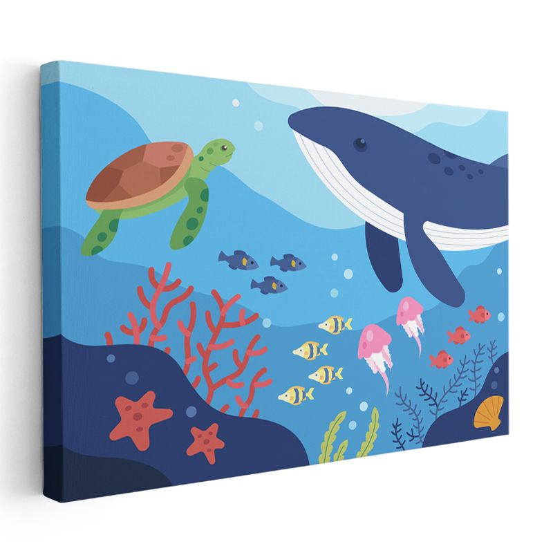 Okyanus Dostları - Balina ve Kaplumbağa Kanvas Tablo