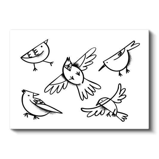 Siyah Beyaz Kuşlar - Minimalist Çizim Kanvas Tablo