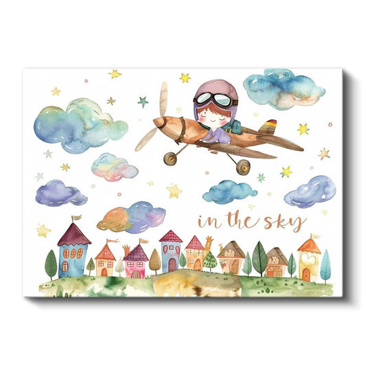 Gökyüzü Macerası - Uçak ve Bulutlar Kanvas Tablo