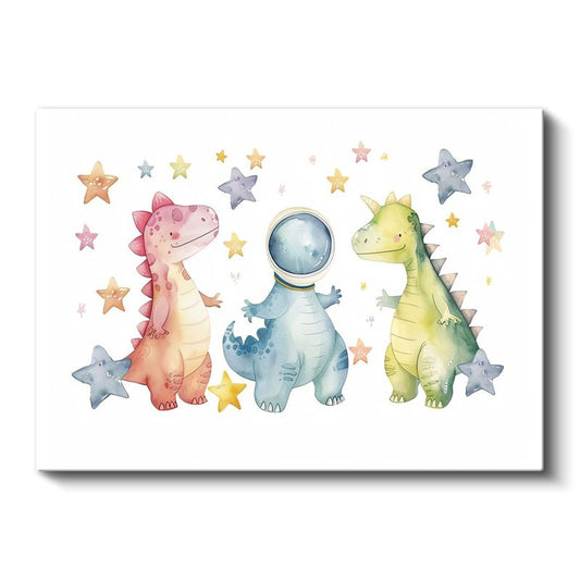 Uzay Dinozorları - Yıldızlı Gökyüzü Temalı Kanvas Tablo