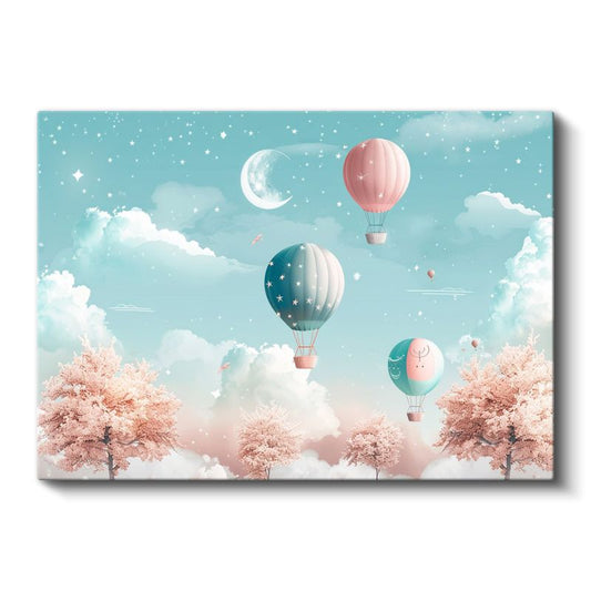 Neşeli Filler - Mavi Sarı Çizim Kanvas Tablo