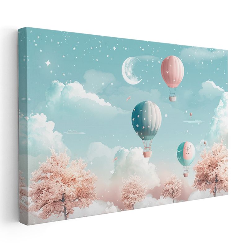 Neşeli Filler - Mavi Sarı Çizim Kanvas Tablo