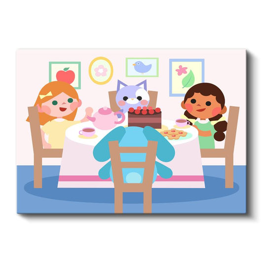 Çay Partisi - Sevimli Karakterler Eğlencesi Kanvas Tablo