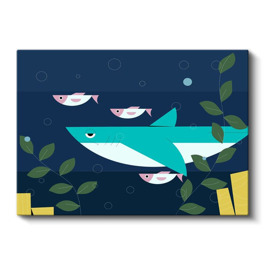 Deniz Altı - Köpekbalığı ve Balıklar Kanvas Tablo