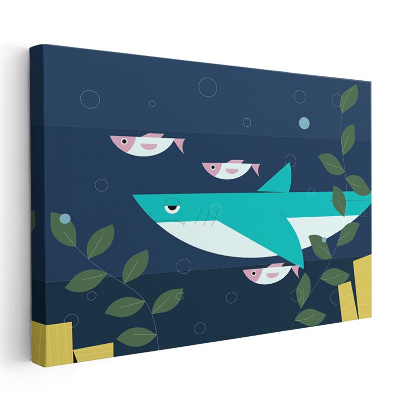 Deniz Altı - Köpekbalığı ve Balıklar Kanvas Tablo
