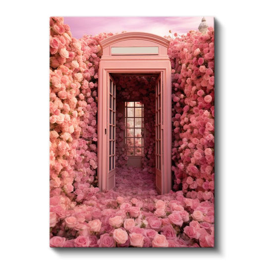 Pembe Gül Kapısı - Masalsı Çiçek Geçidi Kanvas Tablo