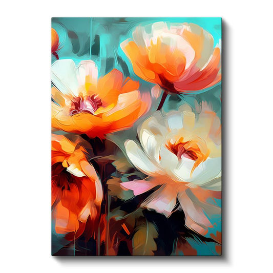 Turuncu Gelincikler - Modern Dijital Çiçek Sanatı Kanvas Tablo