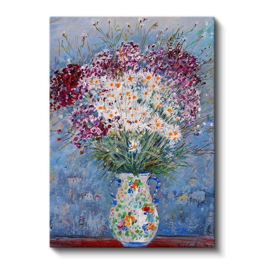 Bahar Çiçekleri - Renkli Papatya ve Kır Çiçekleri Buketi Kanvas Tablo