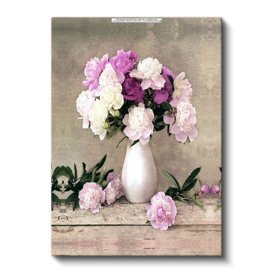 Şakayık Zarafeti - Pembe ve Beyaz Şakayık Çiçekleri Kanvas Tablo