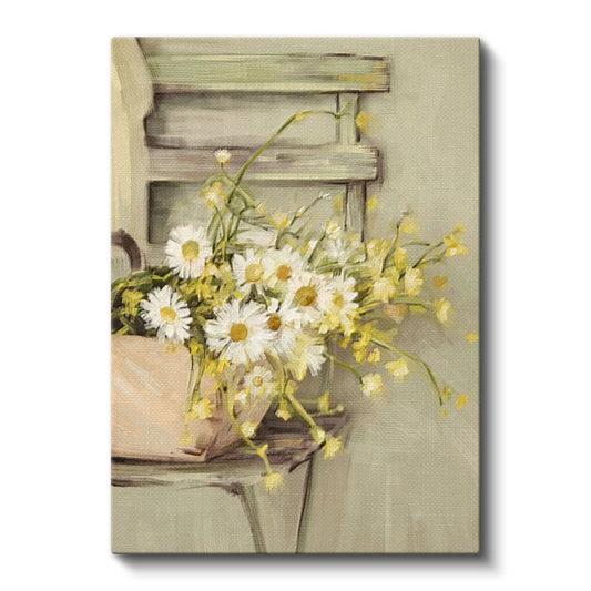 Kır Çiçekleri - Vintage Tarzı Papatya Buketi Kanvas Tablo