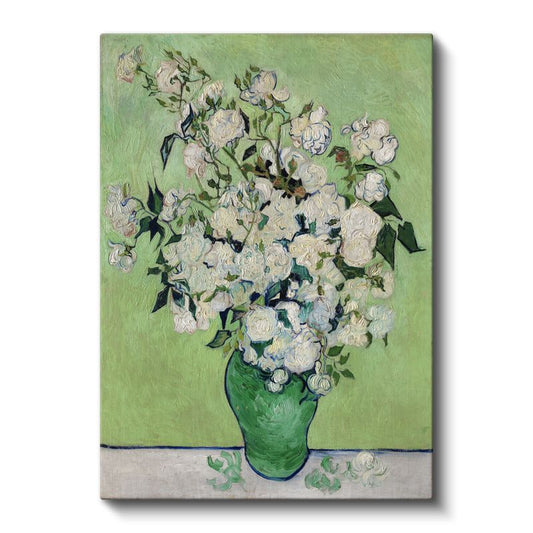 Van Gogh Gülleri - Yeşil Vazoda Beyaz Çiçekler Kanvas Tablo