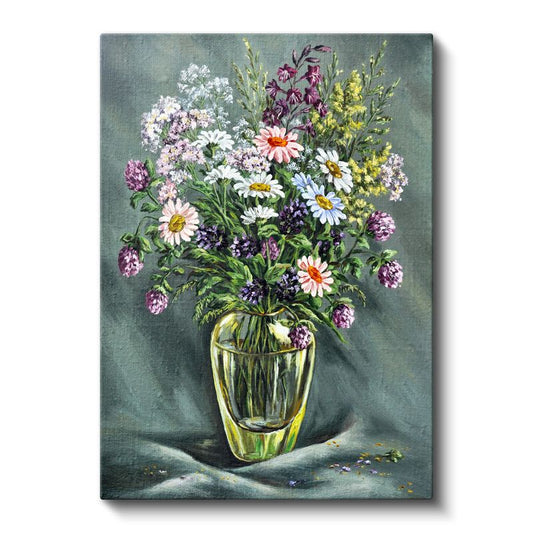 Kır Çiçekleri - Cam Vazoda Doğal Buket Kanvas Tablo