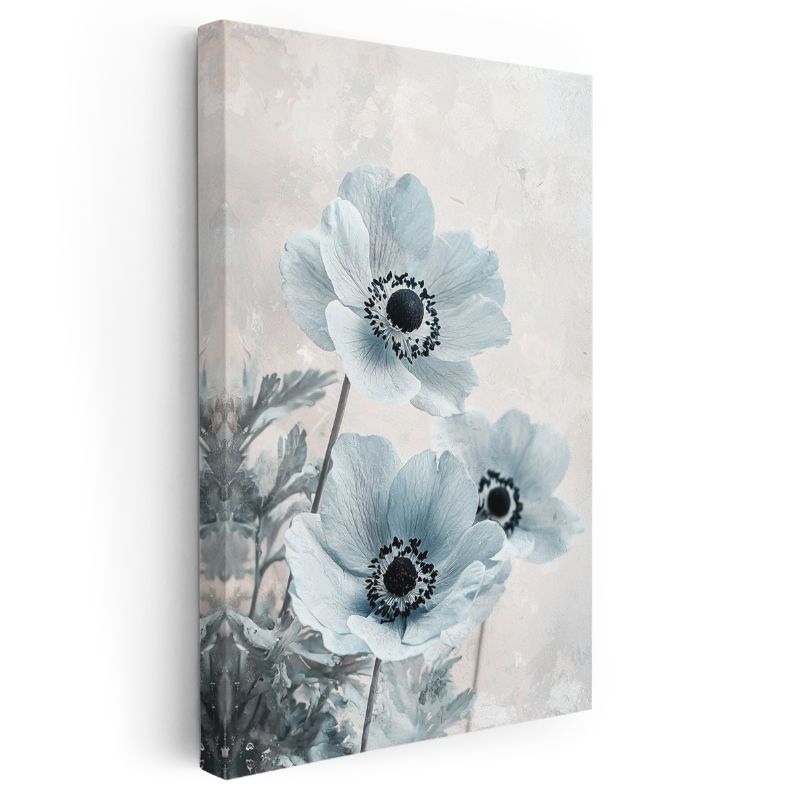 Buz Mavisi Gelincikler - Minimalist Çiçek Portresi Kanvas Tablo