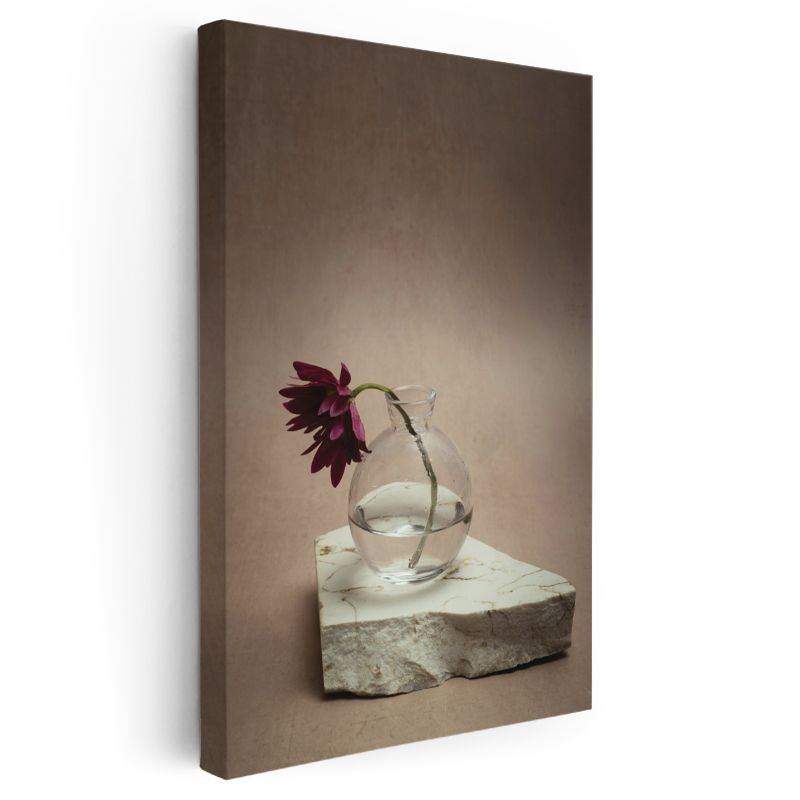 Bordo Gerbera - Minimalist Cam Vazoda Çiçek Kanvas Tablo