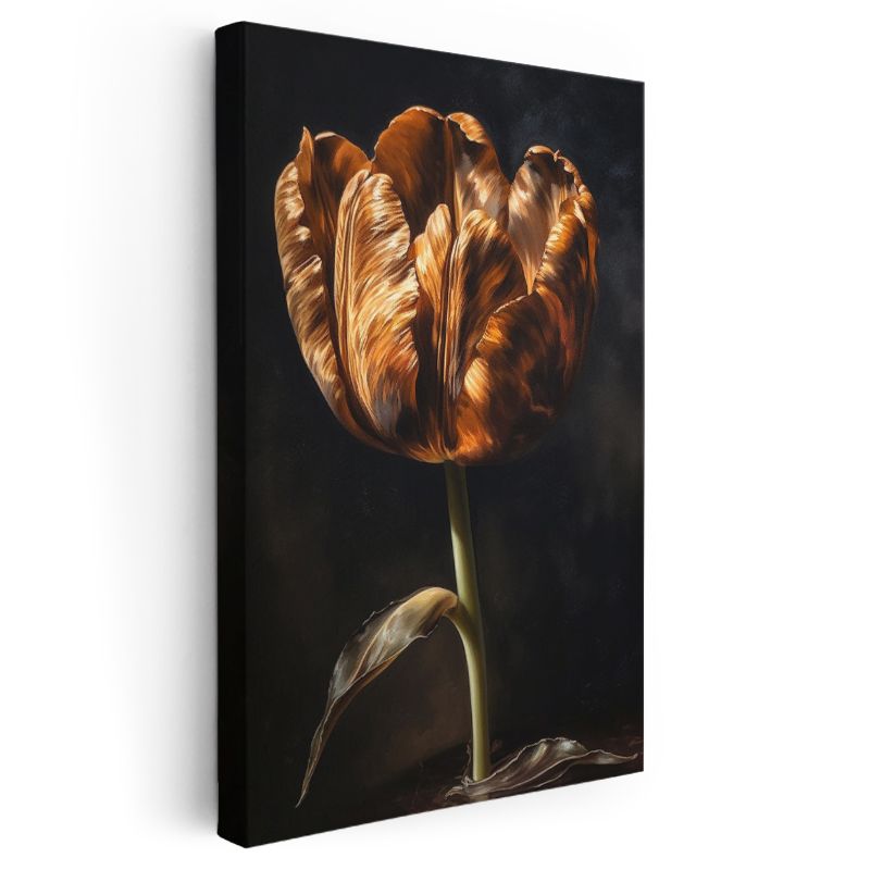 Altın Lale - Siyah Fonda Dramatik Çiçek Portresi Kanvas Tablo